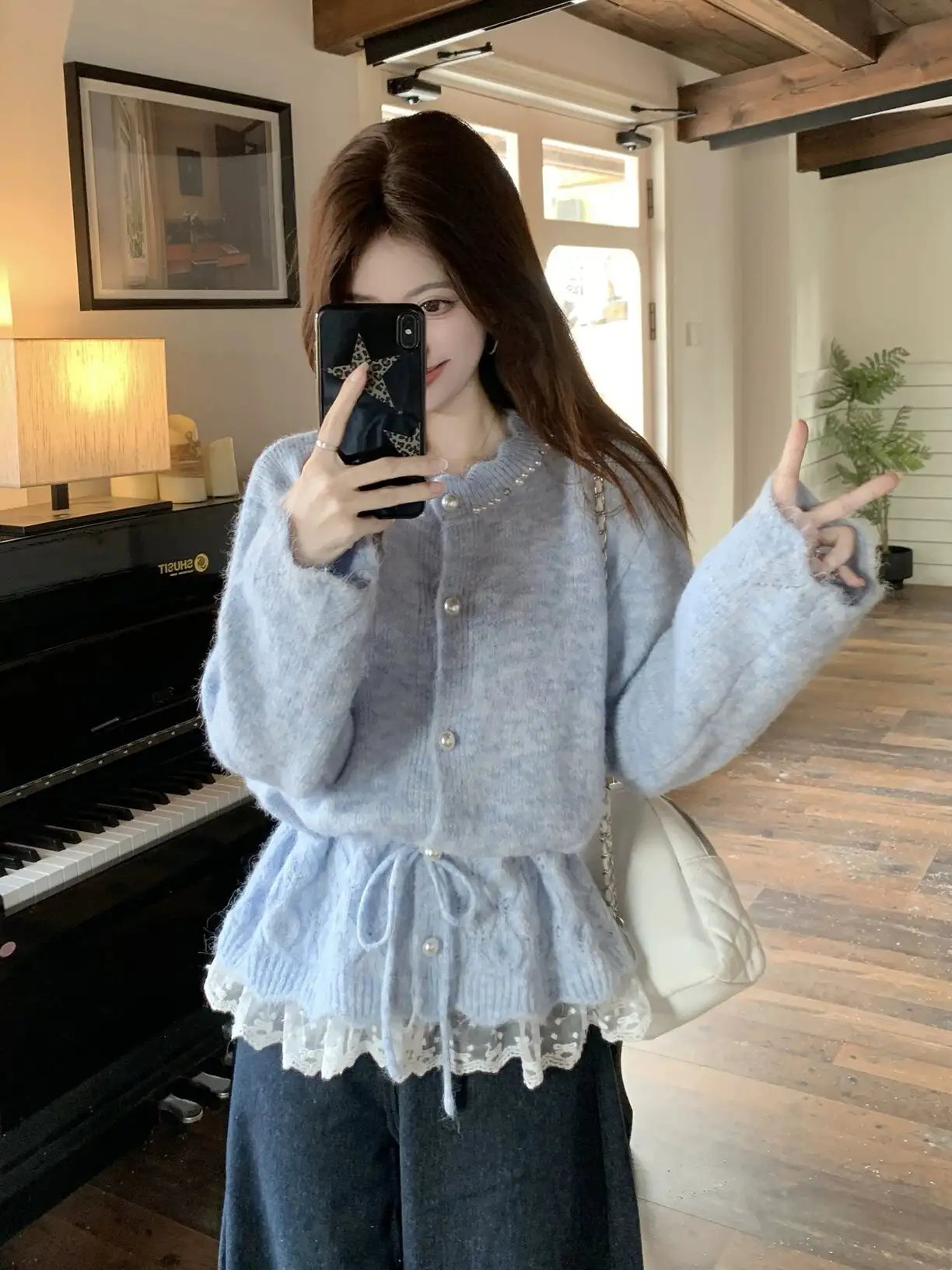 진주 단추 레이스 가디건 상세 이미지 5
