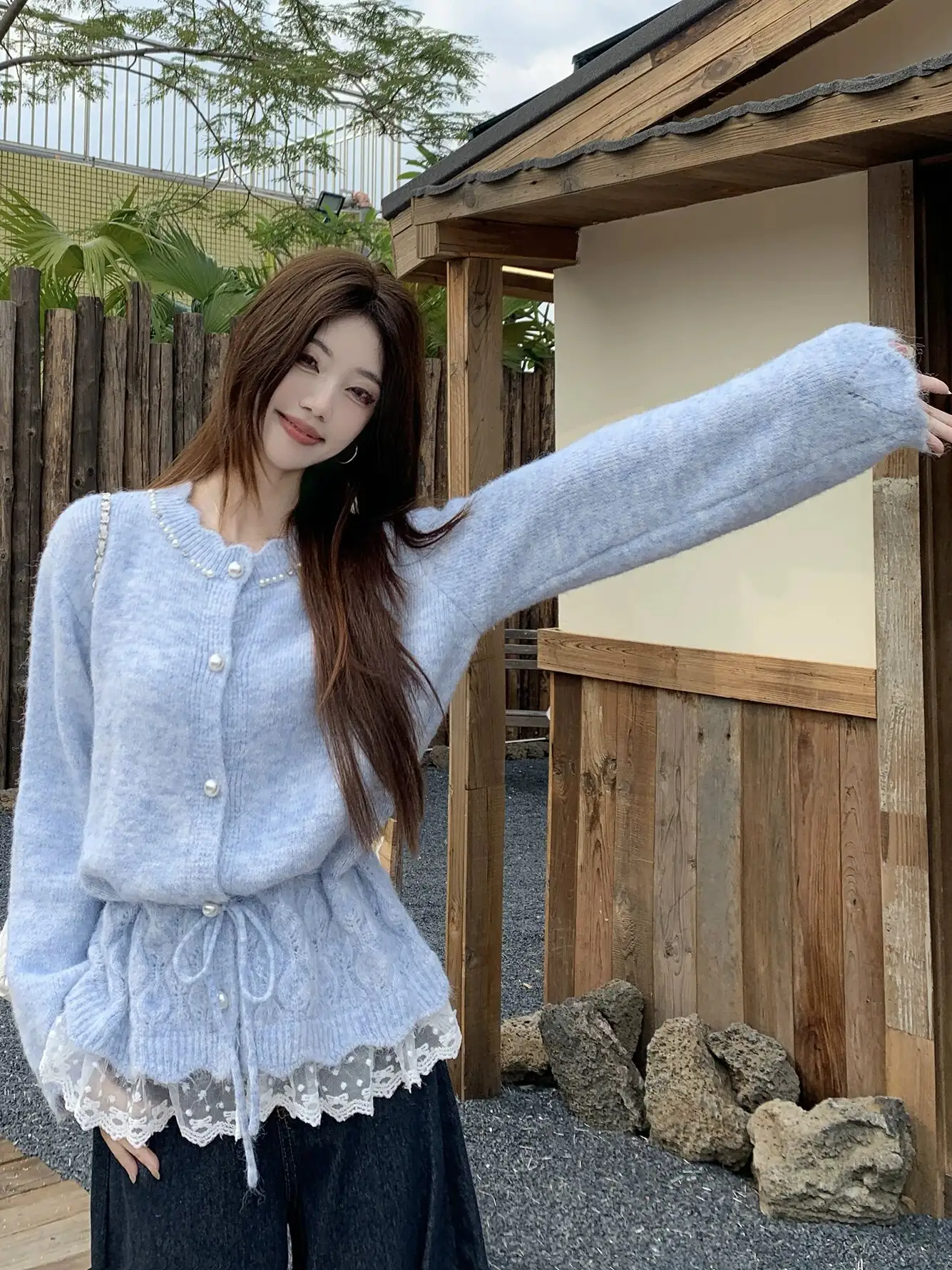 진주 단추 레이스 가디건 상세 이미지 6