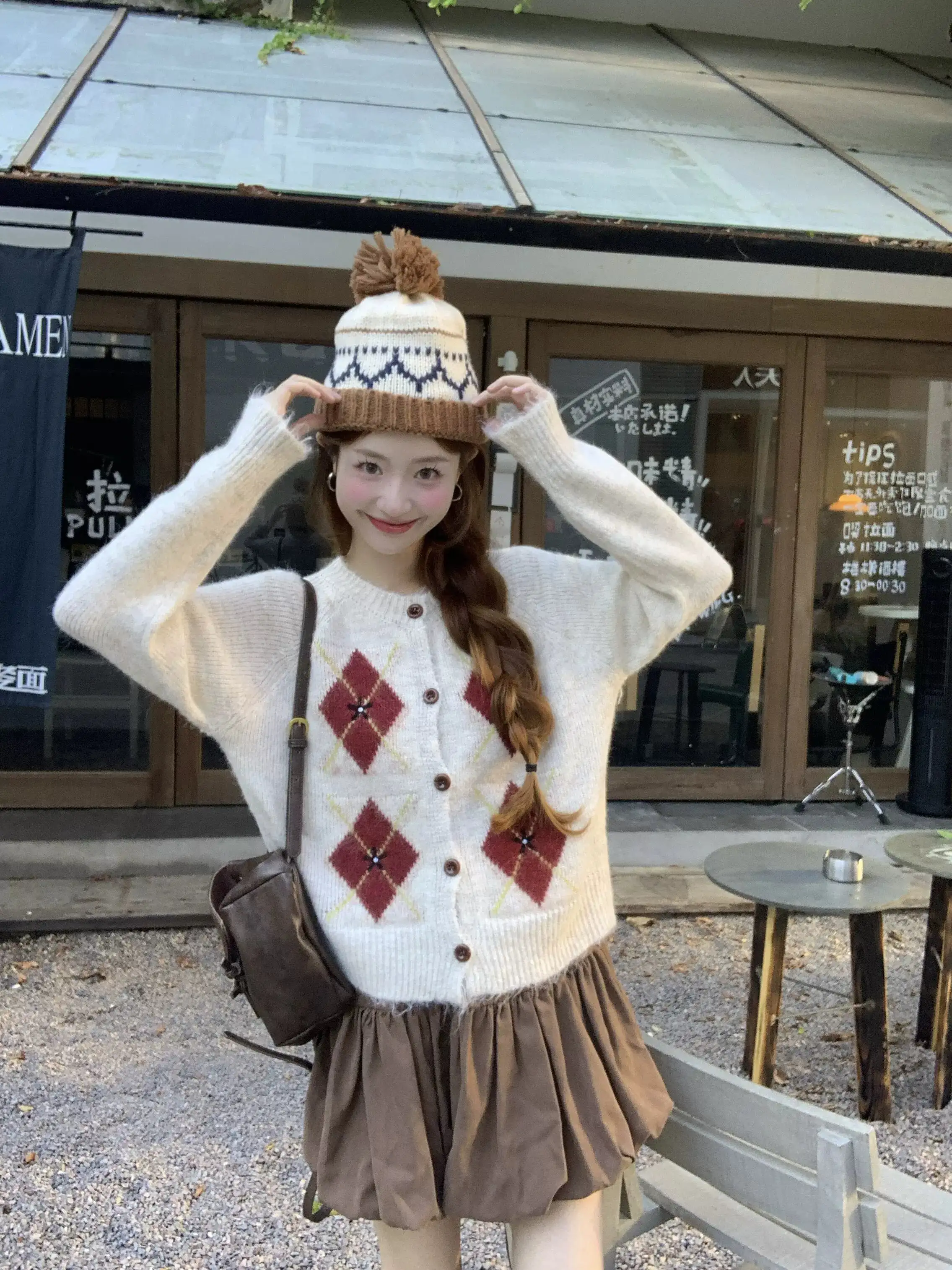 루즈핏 프레피 스타일 가디건 상세 이미지 1