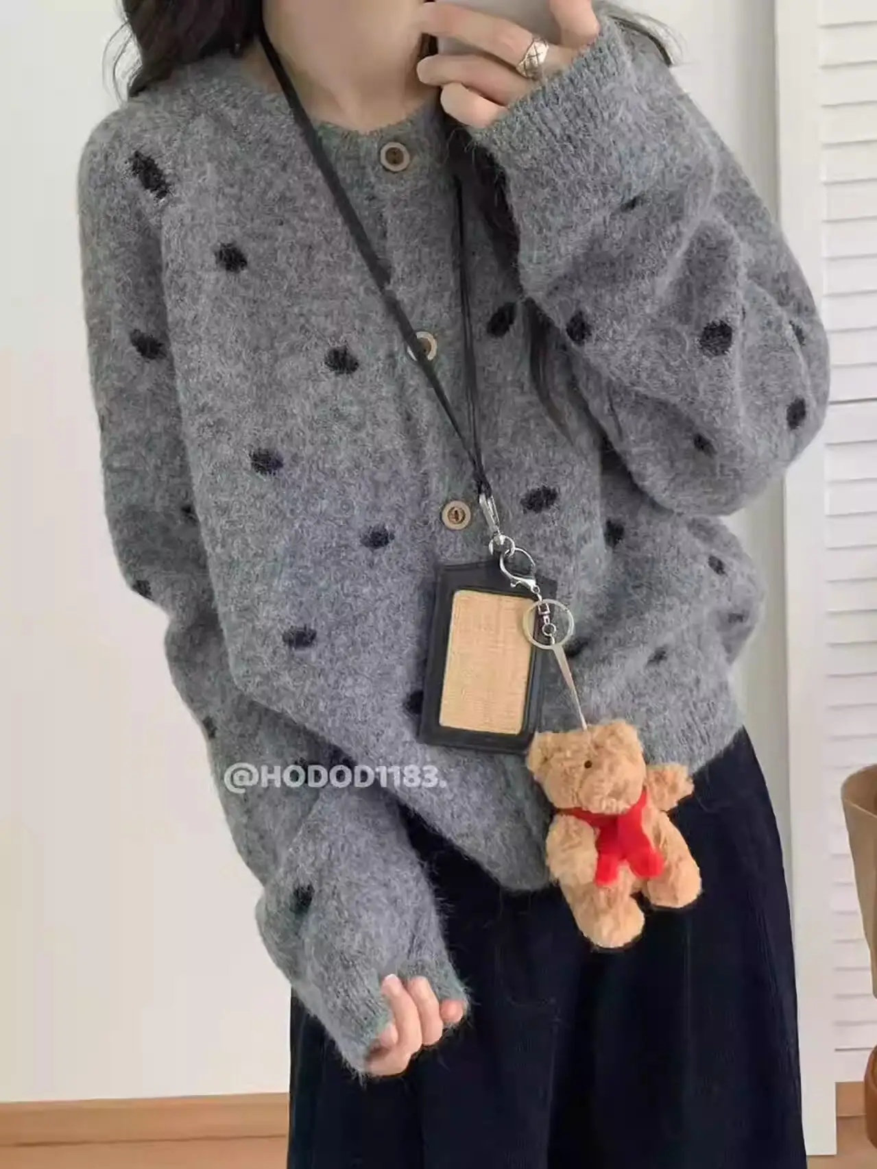 한국인기 도트 라운드넥 가디건 상세 이미지 3