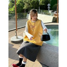 批发小鱼童趣复古着装领口口袋撞色针织<b class='q'>毛衣</b>马甲坎肩女秋上新亲子背心
