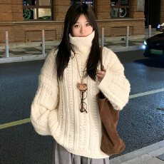批发麻花高领毛衣秋冬季韩系时尚宽松<b class='q'>休闲</b>慵懒加厚保暖内搭打底上衣女