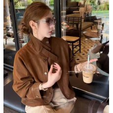 批发氛围感拉满油蜡复古皮衣纽扣立领夹克外套女秋<b class='q'>冬</b>季设计感气质穿搭