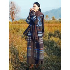 批发冬季新款复古<b class='q'>条纹</b>提花羊毛针织开衫时尚妈妈秋冬款长款毛织外套女
