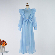 批发实拍新款法式小众轻奢波点<b class='q'>连衣裙</b>女领复古裙子长袖收腰长裙款