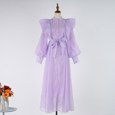 批发实拍新款法式小众轻奢波点<b class='q'>连衣裙</b>女领复古裙子长袖收腰长裙款