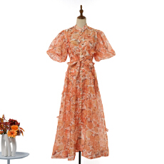 批发实拍新品<b class='q'>宫廷</b>风走秀设计重工立体花朵泡泡袖<b class='q'>连衣裙</b>+印花吊带4 色