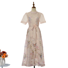 批发实拍澳洲小众重工钉钻花边短袖宽松<b class='q'>亚麻</b><b class='q'>连衣裙</b>2 件套 4 色