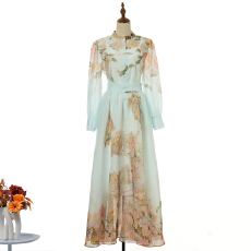 批发实拍新款佩斯利印花工艺玫瑰花开松紧腰超大裙摆套装裙38色