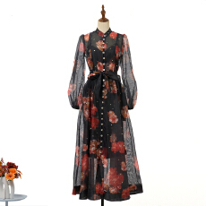 批发实拍奢华43色钉钻系带超修身大摆型丝麻长款<b class='q'>连衣裙</b>配吊带