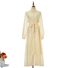 批发实拍街头系列烫钻欧根纱拼接花边宽松腰系带纯色长款<b class='q'>连衣裙</b>6色