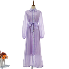 批发实拍街头系列烫钻欧根纱拼接花边宽松腰系带纯色长款<b class='q'>连衣裙</b>6色