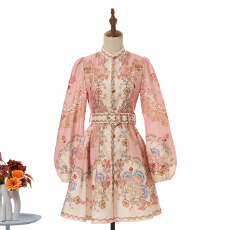 批发实拍澳洲设计感高版本单排扣立领<b class='q'>灯笼</b>袖收腰配腰带<b class='q'>连衣裙</b>短裙36色