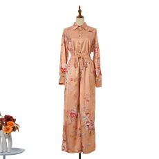 批发实拍新款度假系列新款PATIENC<b class='q'>缎面</b>宽松版上衣系带束腰长裤套装