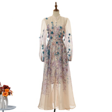 批发实拍新款重工艺定位手工吊吊花长款<b class='q'>连衣裙</b>两件套 17色