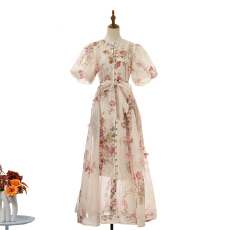 批发实拍新品宫廷风走秀设计重工立体花朵泡泡袖<b class='q'>连衣裙</b>+印花吊带8色