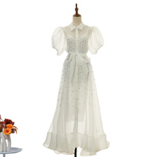 批发实拍新款优雅泡泡夏季短袖蓬松钉钻大摆裙女<b class='q'>连衣裙</b>聚会裙 5 色