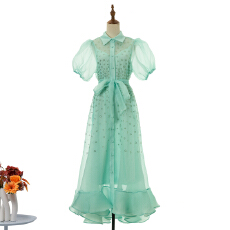 批发实拍新款优雅泡泡夏季短袖蓬松钉钻大摆裙女<b class='q'>连衣裙</b>聚会裙 5 色