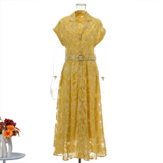 批发实拍新款度假风蕾丝刺绣花朵<b class='q'>西装</b>领连衣裙排扣收腰优雅长裙 4<b class='q'>色</b>