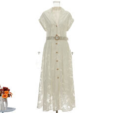 批发实拍新款度假风蕾丝刺绣花朵<b class='q'>西装</b>领连衣裙排扣收腰优雅长裙 4<b class='q'>色</b>