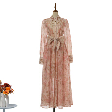 批发实拍新款印花排扣长款连衣裙<b class='q'>长裙</b> 7 色