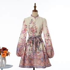 批发实拍新款 2026春季成衣亚麻纽扣细节迷你连衣裙 2色