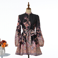 批发实拍新款 2026春季成衣亚麻纽扣细节迷你连衣裙 2色