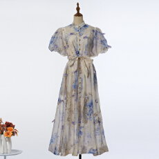 批发实拍新品<b class='q'>宫廷</b>风重工立体花朵泡泡袖<b class='q'>连衣裙</b>+印花吊带7色新增色