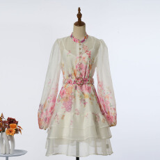 批发实拍新款春夏度假风定位印花<b class='q'>修身</b>多层荷叶边连衣裙短裙 2色新增色