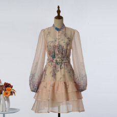 批发实拍新款春夏度假风定位印花<b class='q'>修身</b>多层荷叶边连衣裙短裙 2色新增色