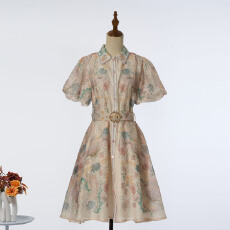 批发新款时尚2026定位花短袖收腰短款连衣<b class='q'>裙</b> 7色新增色