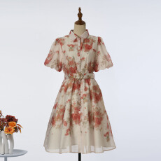 批发新款时尚2026定位花短袖收腰短款连衣<b class='q'>裙</b> 7色新增色