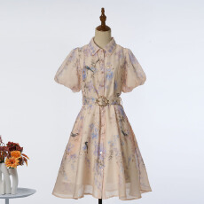 批发新款时尚2026定位花短袖收腰短款连衣<b class='q'>裙</b> 7色新增色