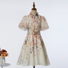 批发新款时尚2026定位花短袖收腰短款<b class='q'>连衣裙</b> 7色新增色