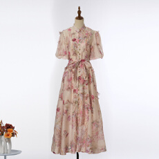 批发实拍新品<b class='q'>宫廷</b>风重工立体花朵泡泡袖<b class='q'>连衣裙</b>+印花吊带 19色新增色