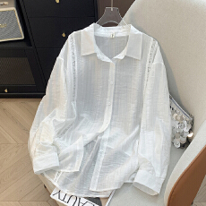 批发实拍25年夏季新款白色防晒长袖衬衫女薄款微透上衣