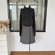 批发蝶宝嘻 le*re深灰粗棒针立领毛衣开衫上衣外套女秋冬 超厚实一件