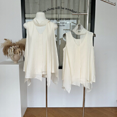 批发蝶宝嘻 腔调时刻 醋酸显瘦光泽感飘带无袖背心V领<b class='q'>衬衫</b>上衣女春季
