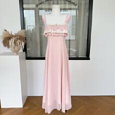 批发CallmeEar//【巴黎蔷薇】蕾丝拼接吊带裙早春设计感<b class='q'>连衣裙</b>度假裙