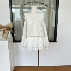 批发titi小姐姐【滨海漫游】<b class='q'>连衣裙</b>春<b class='q'>夏</b>灯笼袖露肩气质收腰高级感短裙