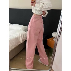 批发流行粉色高腰直筒牛仔裤子女2025新款宽松垂感阔腿裤春<b class='q'>夏</b>长裤