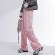 59877花匣子牛仔裤女粉色阔腿裤2025秋季新款减龄直筒flower旗舰