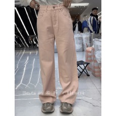 热销牛仔裤59877花匣子春秋新款高腰粉色阔腿裤宽松拖地裤长裤子