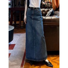 批发2025年高档女装时尚新款秋季高级感设计小众后开衩加长款牛仔裙子