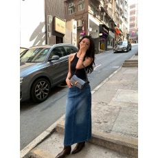 批发pusumede 经典款!后开叉牛仔半身裙女高腰直筒裙子显瘦气质长裙