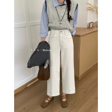 批发巴布<b class='q'>牛仔裤</b>女Kabodo卡布秋季新款九分阔腿裤高腰奶奶裤71608