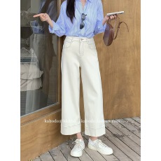 批发欧货<b class='q'>白色</b><b class='q'>牛仔裤</b>女春季新款阔腿裤高腰宽松显瘦小个子九分奶奶裤子