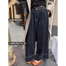批发韩系欧尼藏肉<b class='q'>九分</b>裤复古水洗阔腿裤慵懒随意<b class='q'>牛仔裤</b>女秋季新款长裤
