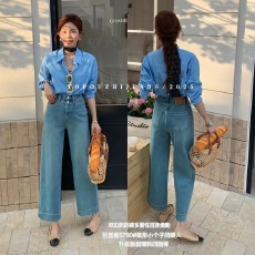 批发TOP四面弹浅蓝直筒<b class='q'>牛仔裤</b>女2025春秋高腰休闲百搭<b class='q'>九分</b>奶奶裤5730