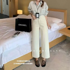 批发春款TOP欧制<b class='q'>韩版</b>百搭简约休闲四面弹双扣直筒裤裤<b class='q'>牛仔裤</b>5730